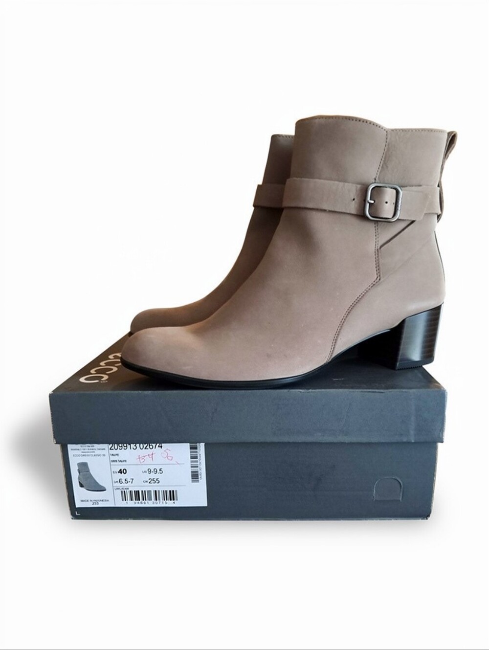 ECCO Women's Dress Classic 35 Ankle Nubuck Suede Leather Boots Size 9-9.5 Taupe